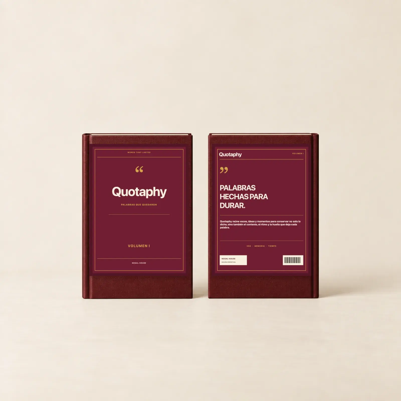 The front and back covers of Quotaphy displayed side by side.